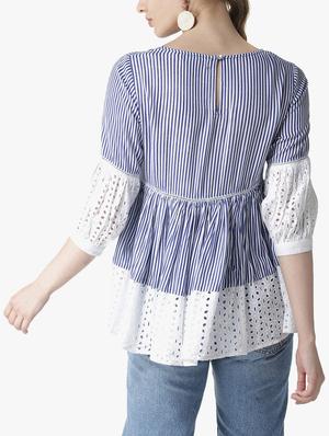 schiffli panel striped top - 16134485 - Standard Image - 3
