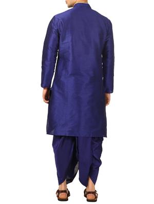 blue silk blend dhoti kurta set - 16134962 - Standard Image - 3