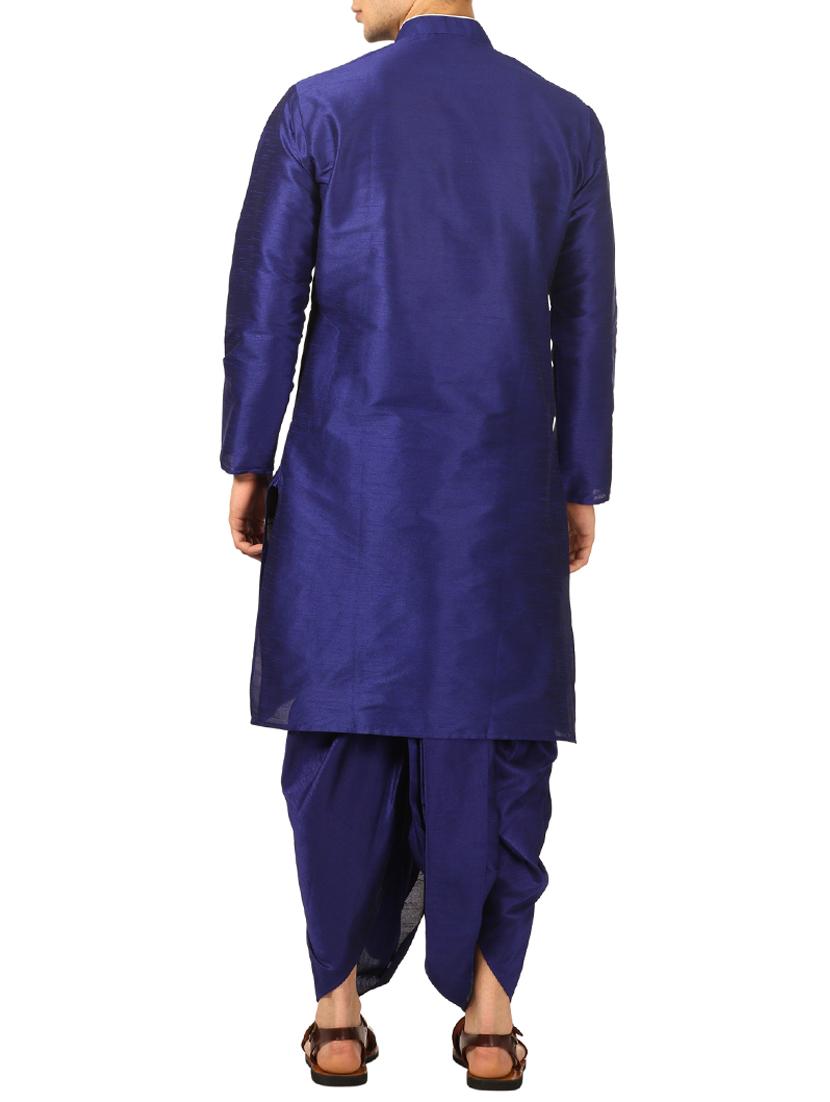 blue silk blend dhoti kurta set - 16134962 - Zoom Image - 3