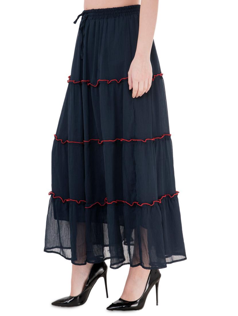 navy blue solid flared skirt - 16134978 - Zoom Image - 3