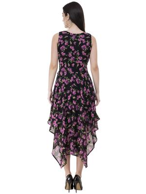 bow tie floral asymmetric dress - 16135674 - Standard Image - 3