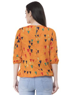 pleated neck geometric blouson top - 16135676 - Standard Image - 3