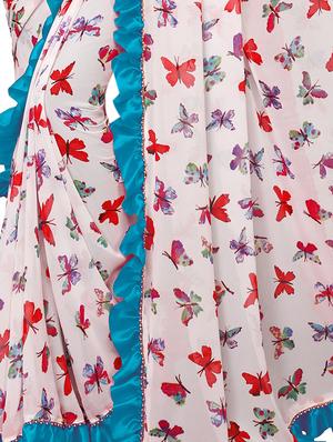 conversational ruffle border fusion saree with blouse - 16137093 - Standard Image - 3