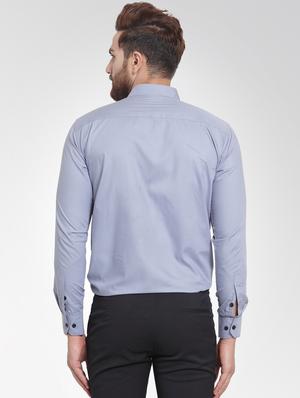 grey solid formal shirt - 16137212 - Standard Image - 3