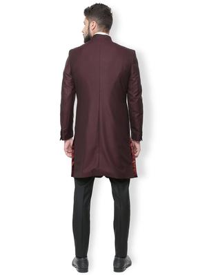 red polyester blend bandhgala suit - 16137498 - Standard Image - 3