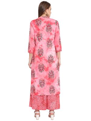 pink floral kurta with palazzo set - 16138556 - Standard Image - 3