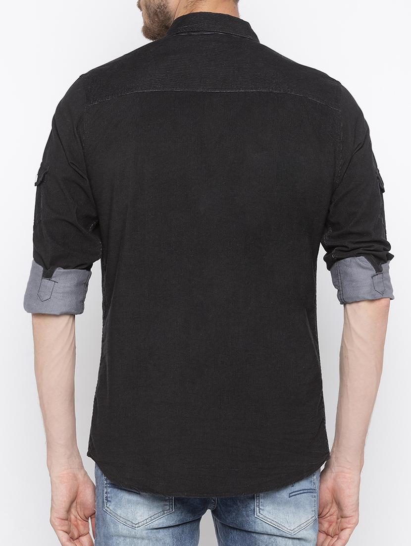 black cotton casual shirt - 16139112 - Zoom Image - 3
