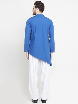 blue solid asymmetric kurta - 16140044 - Standard Image - 3
