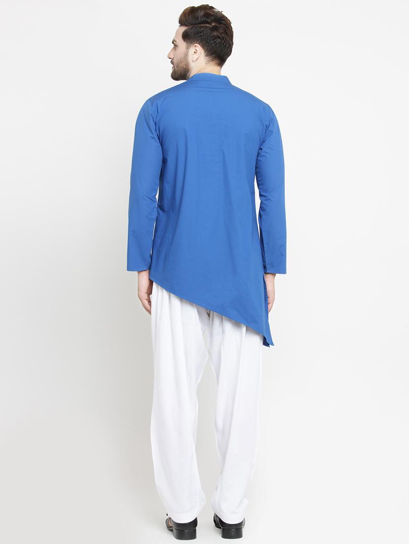 blue solid asymmetric kurta - 16140044 - Zoom Image - 3