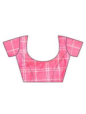 checkered woven saree with blouse - 16140124 - Standard Image - 3