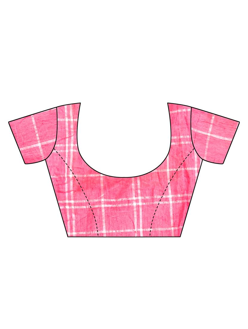 checkered woven saree with blouse - 16140124 - Zoom Image - 3