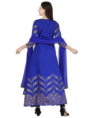 blue foil printed kurta with dupatta set - 16140296 - Standard Image - 3