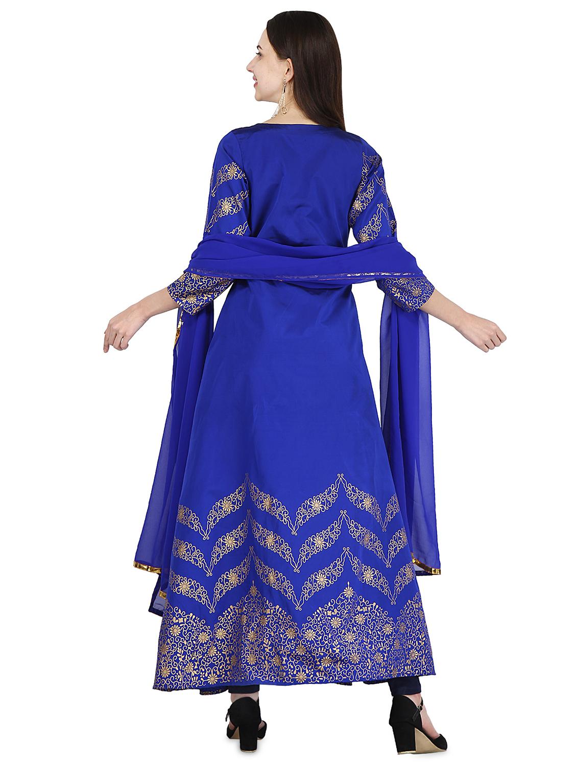 blue foil printed kurta with dupatta set - 16140296 - Zoom Image - 3
