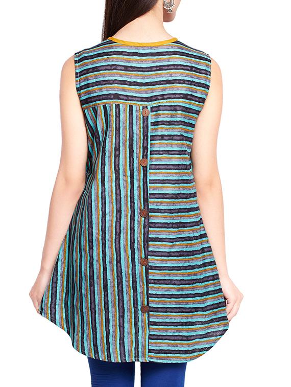 turquoise floral a-line kurti - 16140637 - Zoom Image - 3