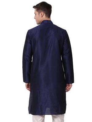 blue dupion long kurta - 16141784 - Standard Image - 3