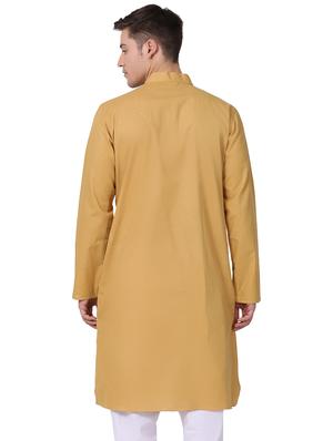 beige cotton long kurta - 16141790 - Standard Image - 3