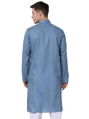 blue cotton long kurta - 16141794 - Standard Image - 3