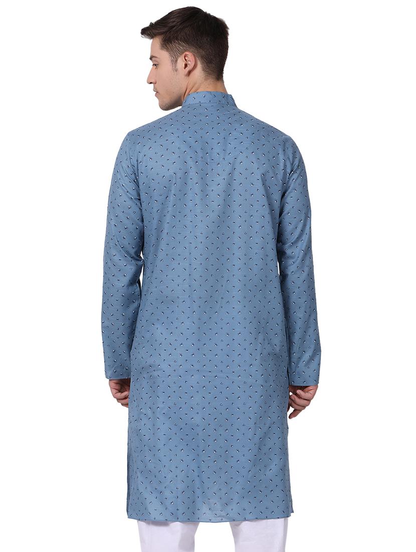 blue cotton long kurta - 16141794 - Zoom Image - 3
