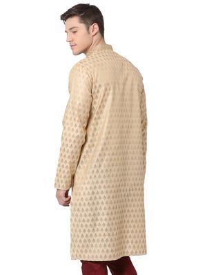 beige silk blend long kurta - 16141802 - Standard Image - 3