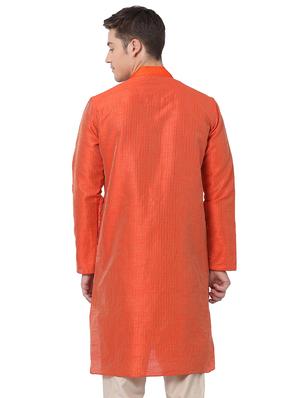 orange silk blend long kurta - 16141806 - Standard Image - 3