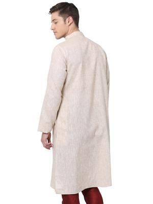 beige khadi long kurta - 16141809 - Standard Image - 3