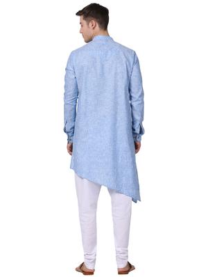 blue khadi asymmetric kurta - 16141819 - Standard Image - 3