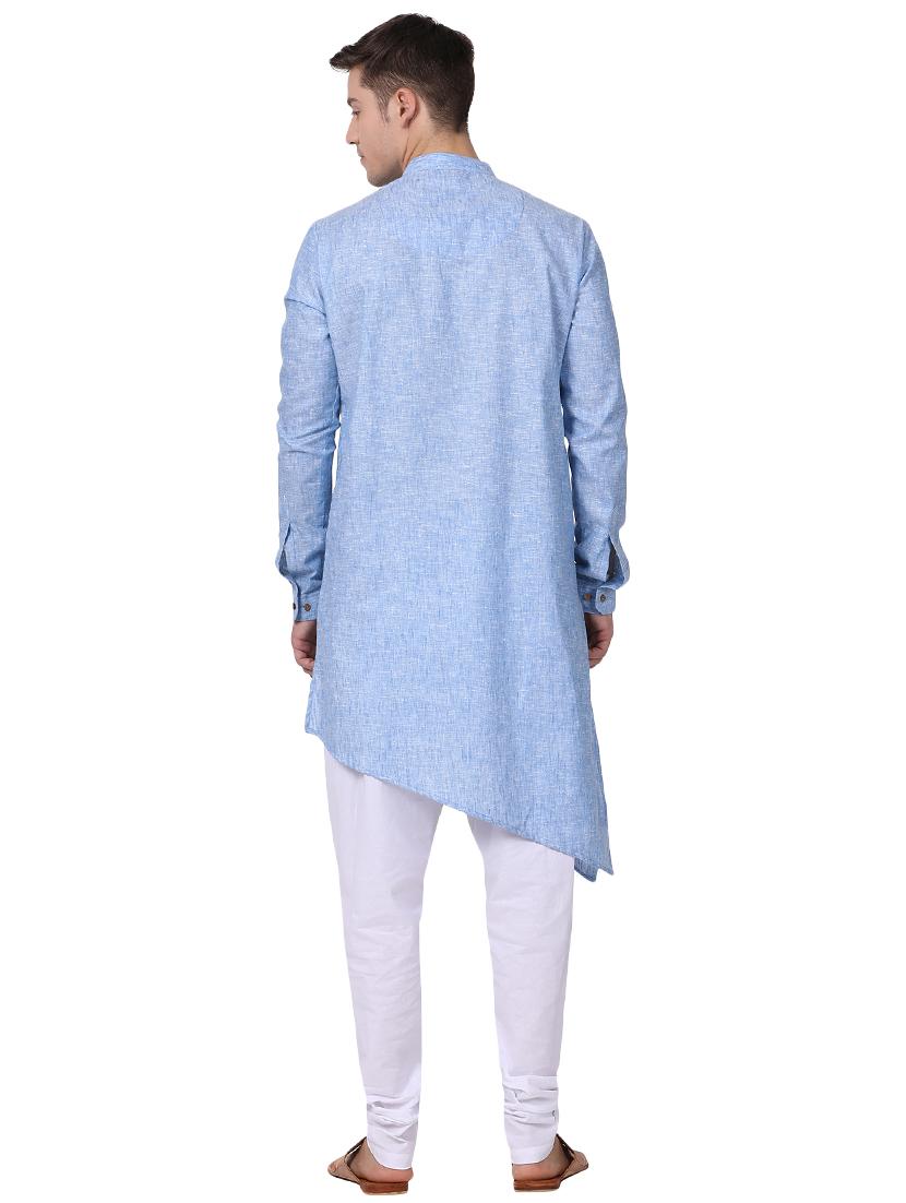 blue khadi asymmetric kurta - 16141819 - Zoom Image - 3