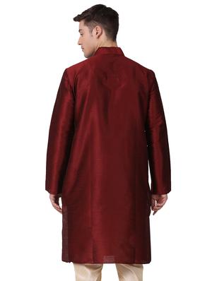 maroon dupion long kurta - 16141826 - Standard Image - 3