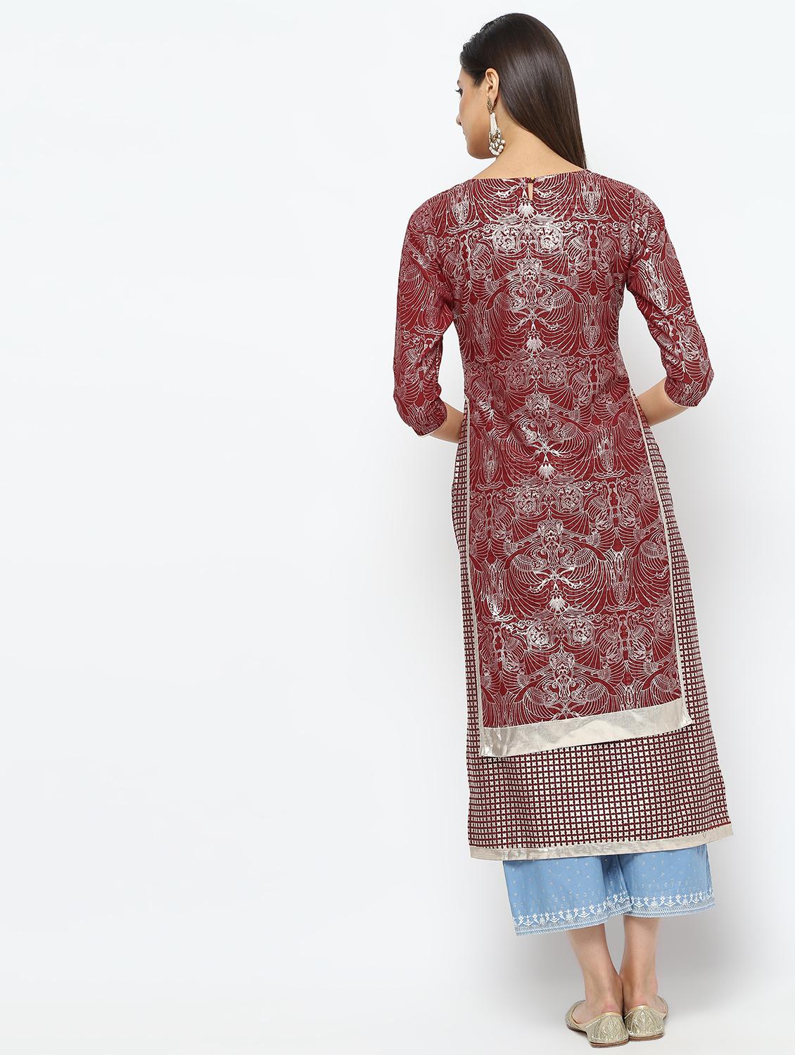 foil printed layered kurta - 16141897 - Zoom Image - 3