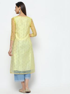 embroidered kurta with jacket - 16141905 - Standard Image - 3
