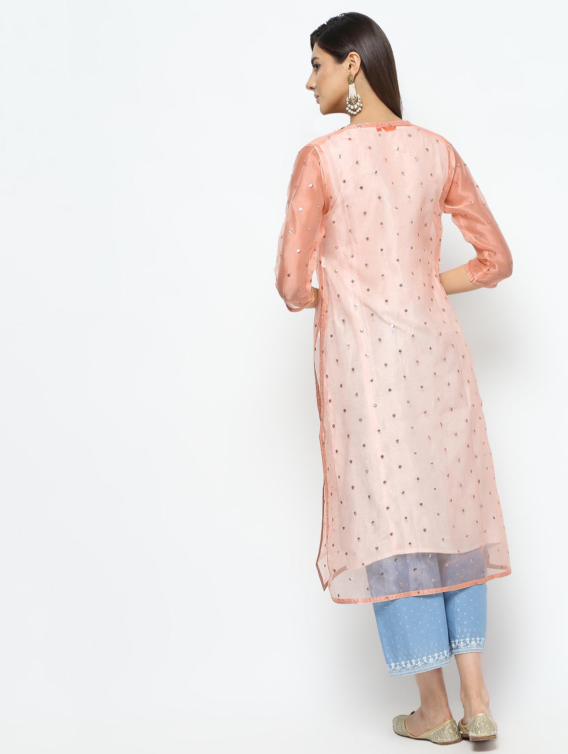 embroidered kurta with jacket - 16141906 - Zoom Image - 3