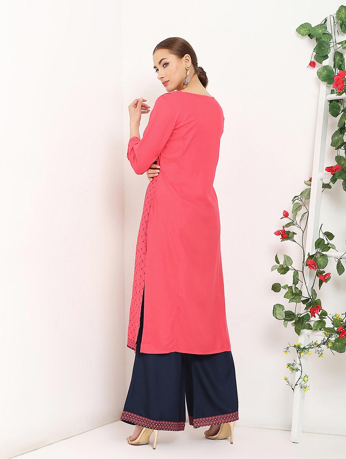 block printed kurta palazzo set - 16141928 - Zoom Image - 3
