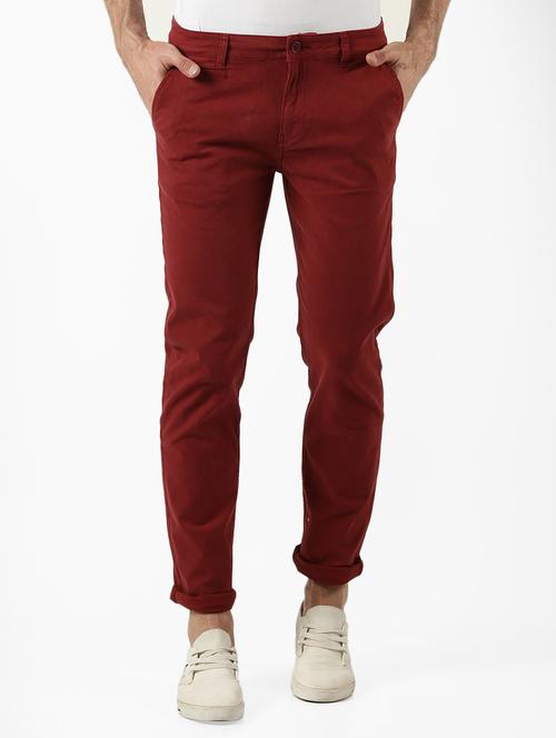 maroon solid chinos - 16142267 - Standard Image - 1