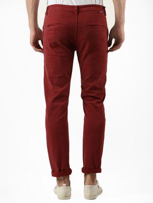 maroon solid chinos - 16142267 - Standard Image - 3