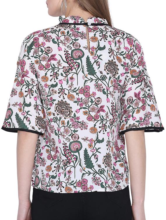contrast piped tie up neck floral top - 16142765 - Zoom Image - 3