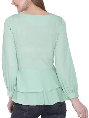 tie front ruffled hem top - 16142779 - Standard Image - 3