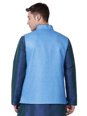 blue cotton nehru jacket - 16157268 - Standard Image - 3