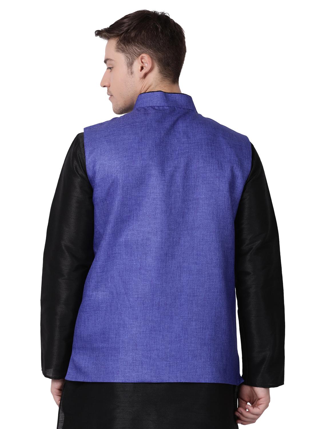 blue cotton nehru jacket - 16157270 - Zoom Image - 3