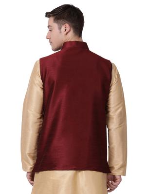 red silk nehru jacket - 16157279 - Standard Image - 3