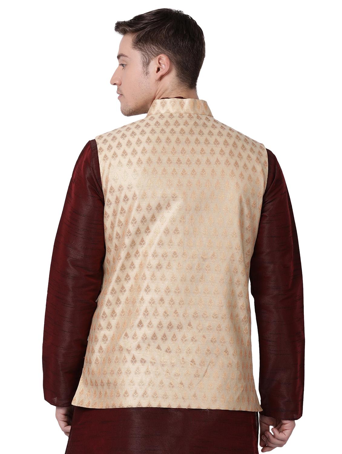 beige cotton nehru jacket - 16157293 - Zoom Image - 3