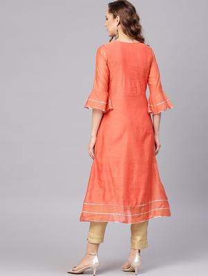 Gota work a-line kurta - 16157645 - Standard Image - 3