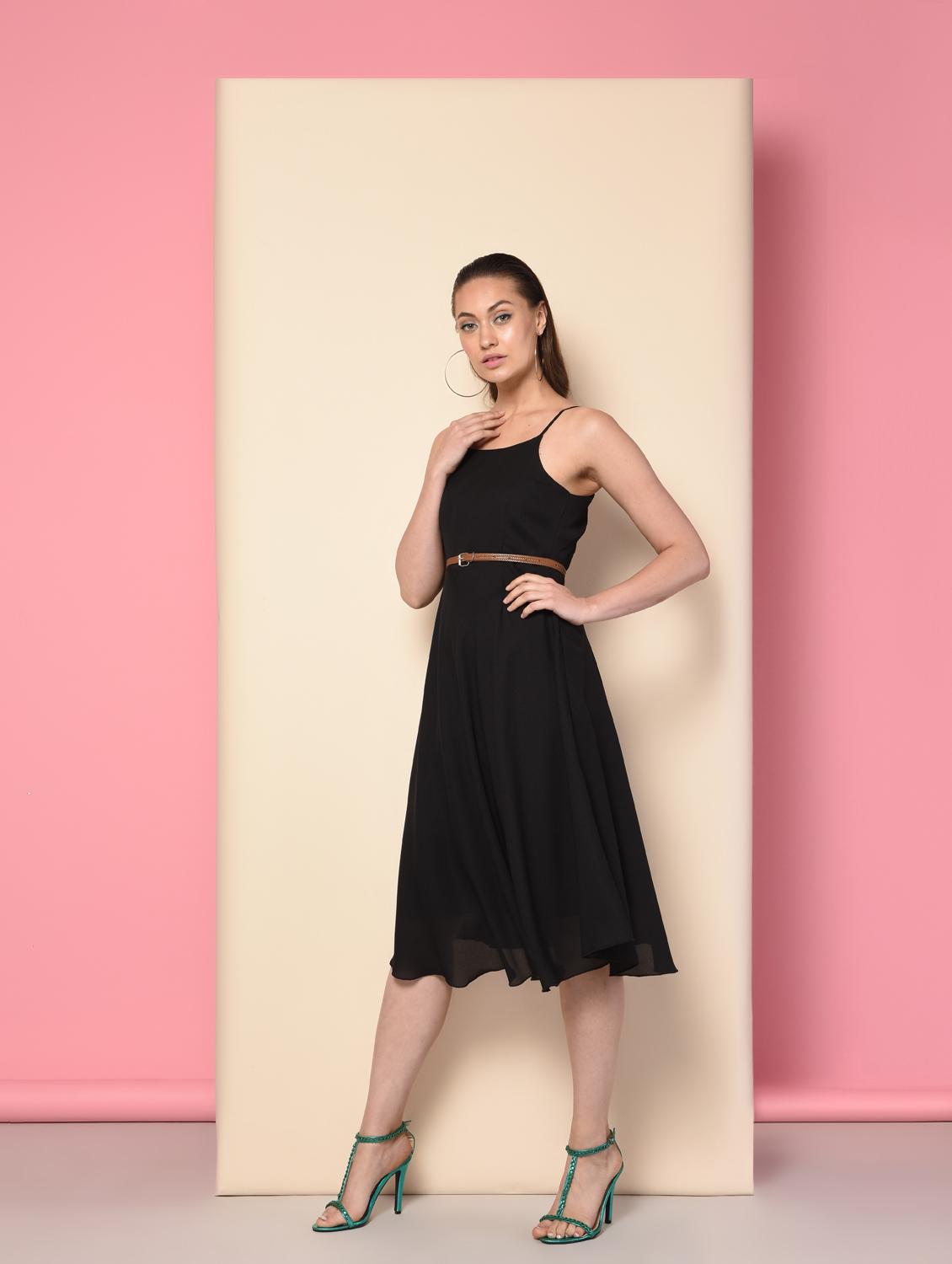 cami neck belted flared dress - 16157851 - Zoom Image - 3