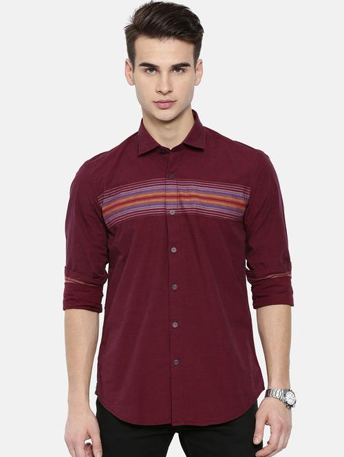 maroon striped casual shirt - 16158266 - Standard Image - 1