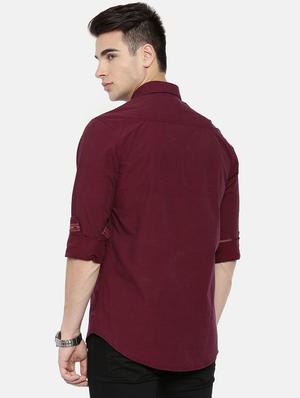 maroon striped casual shirt - 16158266 - Standard Image - 3