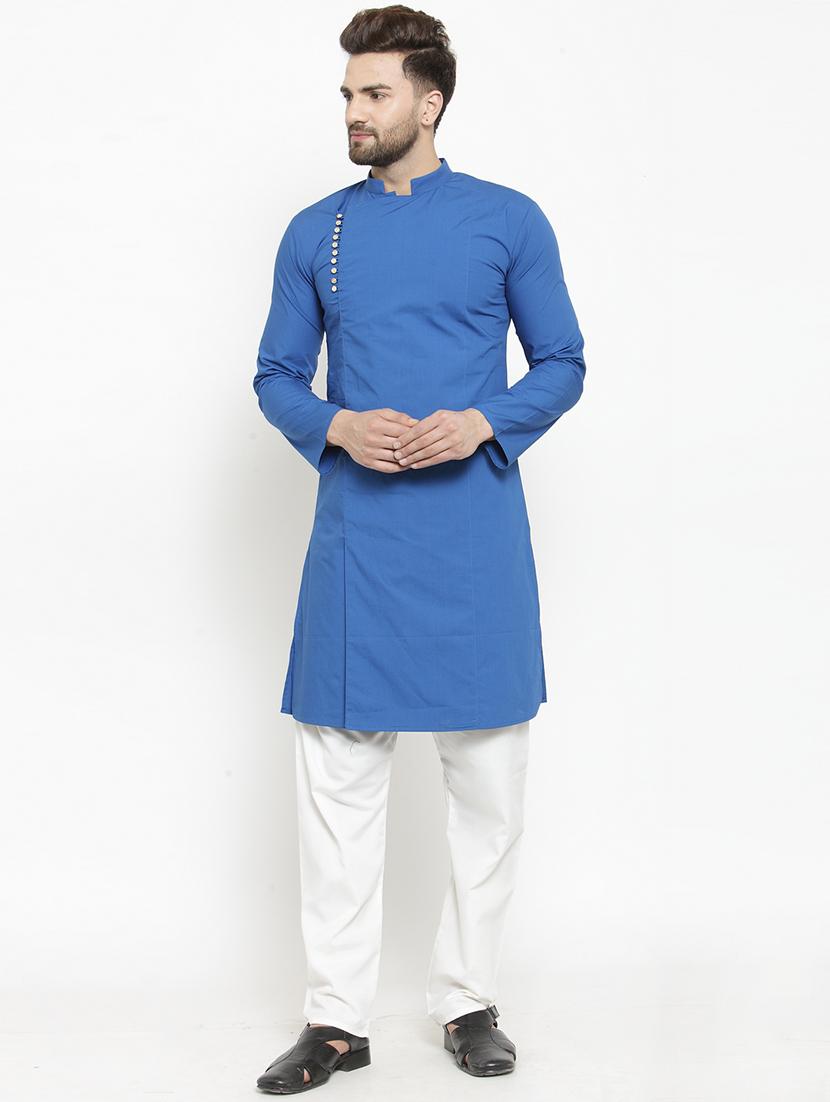 blue solid long kurta