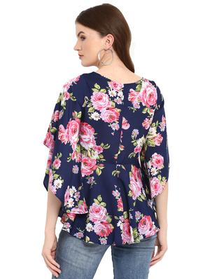 flared sleeved floral asymmetric top - 16159192 - Standard Image - 3