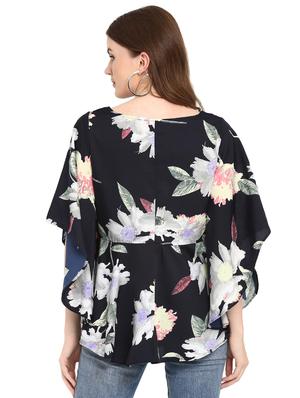flared sleeved floral asymmetric top - 16159193 - Standard Image - 3