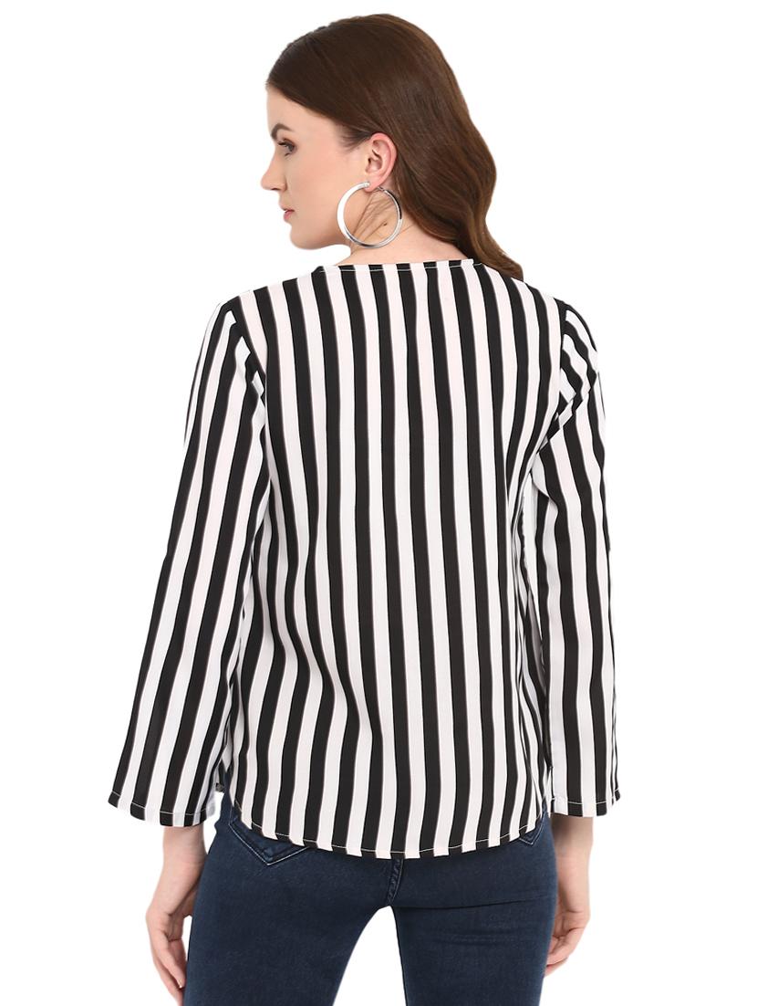 curved hem pleat detail striped top - 16159228 - Zoom Image - 3