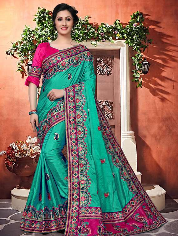 paisley embroidered saree with blouse