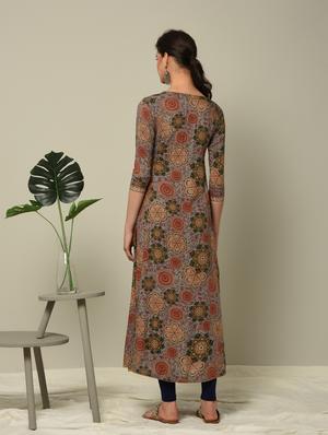kalamkari printed a-line kurta - 16167207 - Standard Image - 3